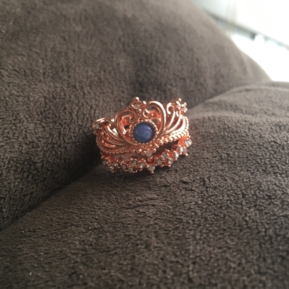 2-piece Crown Faux Fire Opal Rose Gold Queen Ring - Picture 2 of 6